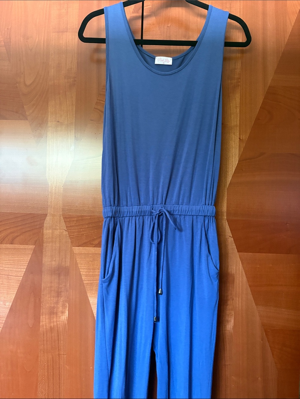 Pink Lily Sleeveless Royal Blue Jumpsuit with Drawstring Waist